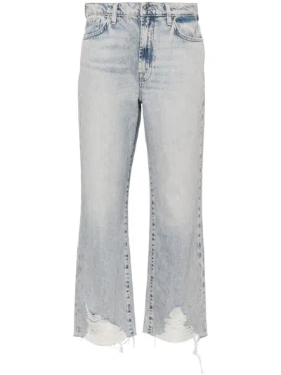 7 For All Mankind Logan Cropped Denim Jeans In Blue