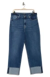 7 For All Mankind Logan Cuffed Raw Hem High Waist Ankle Straight Leg Jeans In Blue