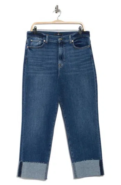 7 For All Mankind Logan Cuffed Raw Hem High Waist Ankle Straight Leg Jeans In Blue