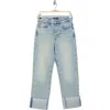 7 For All Mankind Logan Cuffed Raw Hem High Waist Ankle Straight Leg Jeans In Frost