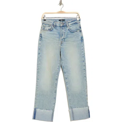 7 For All Mankind Logan Cuffed Raw Hem High Waist Ankle Straight Leg Jeans In Frost