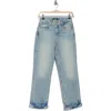 7 For All Mankind Logan Cuffed Raw Hem High Waist Ankle Straight Leg Jeans In Frost