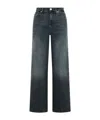 7 For All Mankind Black Cotton Blend Jeans In Blue