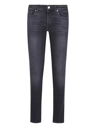7 For All Mankind Stretch Cotton Denim Low Skinny Jeans With Classic Five-pocket Design In Blue