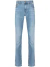 7 For All Mankind Logo-patch Whiskering-effect Slim-cut Jeans In Blue