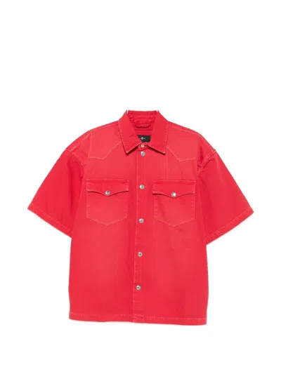 7 For All Mankind Logo-patch Short-sleeve Overshirt In Red