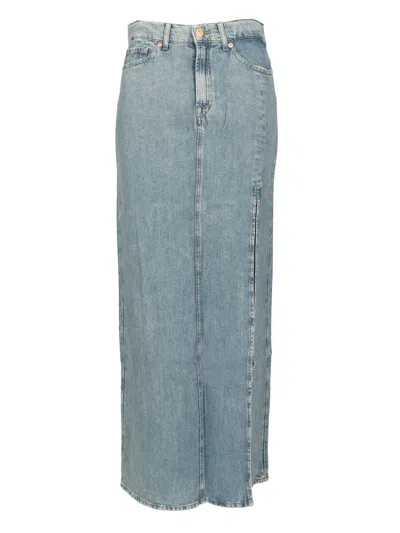 7 For All Mankind Long Skirt Arizona With High Slit In Light Blue
