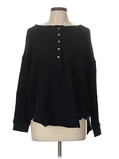Pre-owned 7 For All Mankind Long Sleeve Blouse In Black