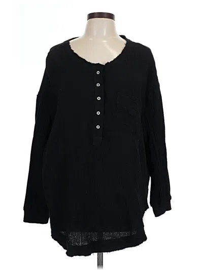 Pre-owned 7 For All Mankind Long Sleeve Blouse In Black