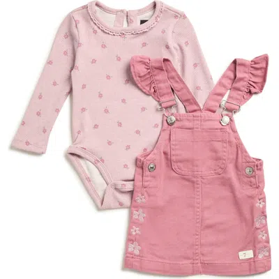 7 For All Mankind Babies'  Long Sleeve Bodysuit & Jumper Dress Set In Pink