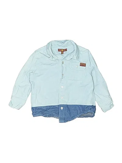 Pre-owned 7 For All Mankind Kids' Long Sleeve Button Down Shirt In Blue