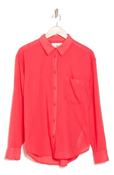 7 For All Mankind Long Sleeve Button-up Tunic Shirt In Geranium