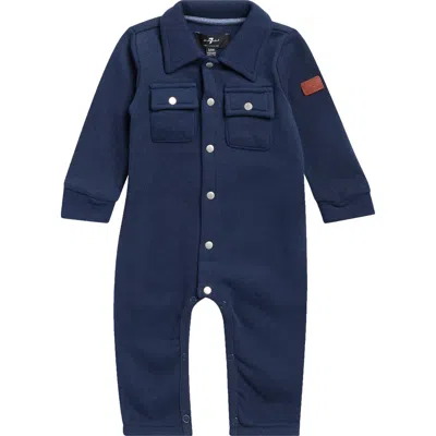 7 For All Mankind Babies'  Long Sleeve Cotton Romper In Blue