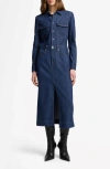 7 For All Mankind Long Sleeve Denim Midi Dress In Blue