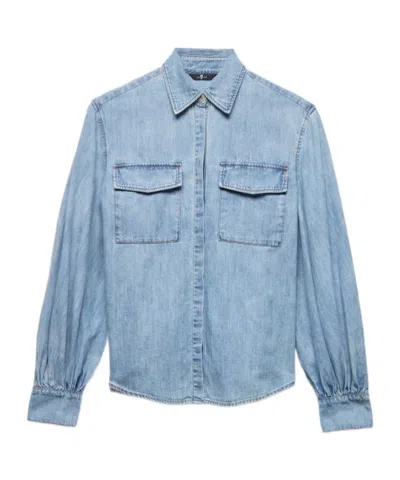 7 For All Mankind Long Sleeve Regular Shirt In Denim Loft In Blue