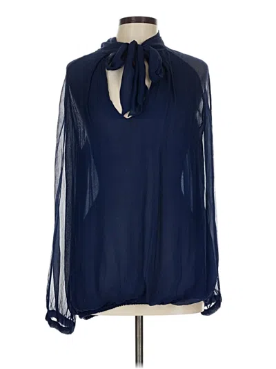 Pre-owned 7 For All Mankind Long Sleeve Silk Top Blue Tie Neck Tops