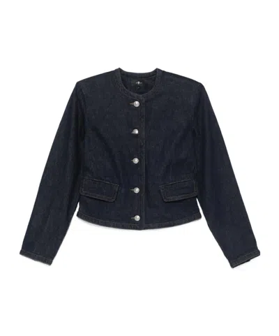 7 For All Mankind Long Sleeve Snap Button Denim Jacket In Blue