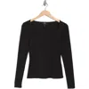 7 For All Mankind Long Sleeve Square Neck Top In Black