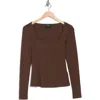 7 For All Mankind Long Sleeve Square Neck Top In Burgundy