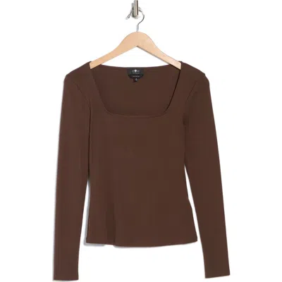 7 For All Mankind Long Sleeve Square Neck Top In Burgundy