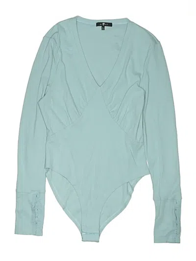 Pre-owned 7 For All Mankind Long Sleeve Top Teal Plunge Neckline Tops In Blue