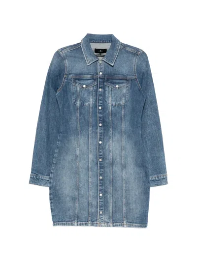 7 For All Mankind Long-sleeve Button-up Mini Dress In Blue