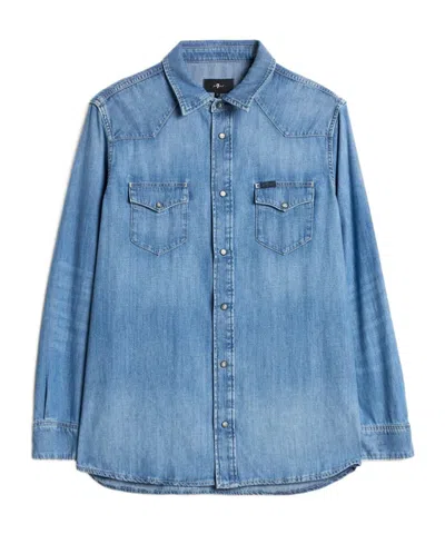 7 For All Mankind Long-sleeve Denim Shirt In Blue