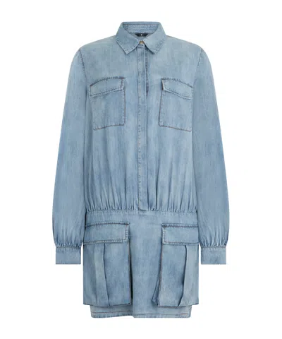 7 For All Mankind Long-sleeved Denim Skirt In Blue