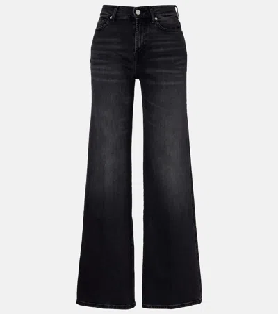7 For All Mankind Lotta High-rise Wide-leg Jeans In Black