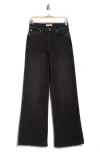 7 For All Mankind Lotta High Rise Wide Leg Raw Hem Stretch Jeans In Black