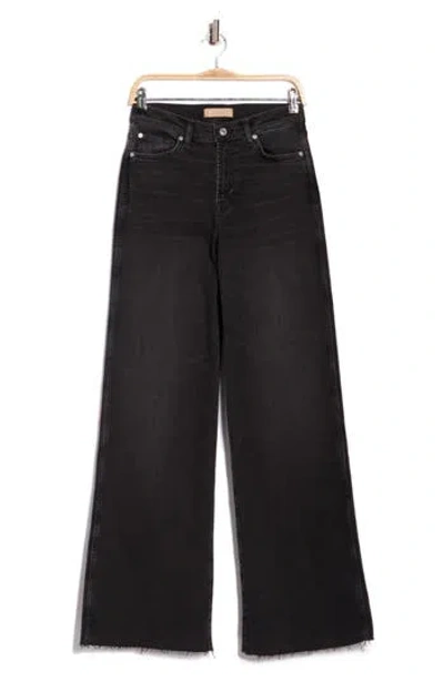 7 For All Mankind Lotta High Rise Wide Leg Raw Hem Stretch Jeans In Black