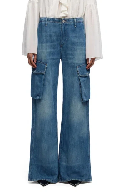 7 For All Mankind Lotta High Waist Wide Leg Cotton & Linen Cargo Jeans In Blue