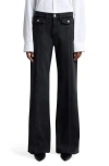 7 For All Mankind Lotta Seamed Patch Pocket Flare Jeans In Black