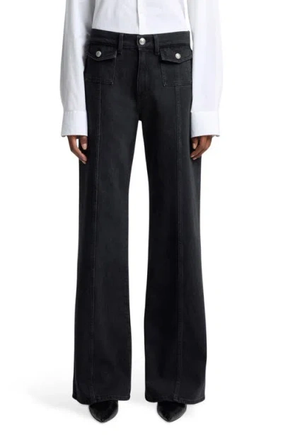 7 For All Mankind Lotta Seamed Patch Pocket Flare Jeans In Black
