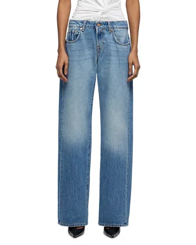 7 For All Mankind Low Rise Straight Jeans In Shadowcrest In Blue
