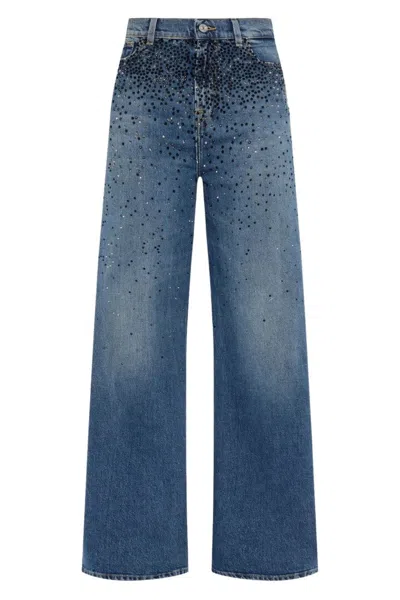 7 FOR ALL MANKIND LOW SLUNG WIDE LEG CANDY WITH FADED CRYSTALS