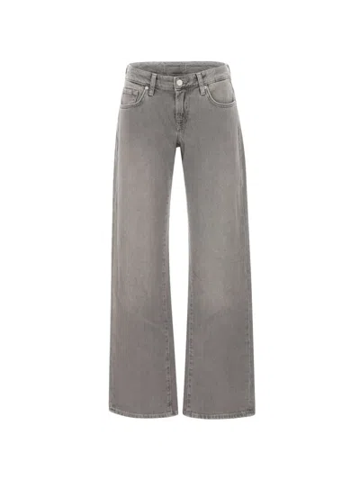 7 For All Mankind Low Straight Faded Jeans In Gray
