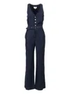 7 For All Mankind Wide Leg Tailored Jumpsuit Dark Rinse With Self Belt In Blue