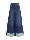 7 For All Mankind Wide-leg Denim Trousers Folded Cuffs In Blue