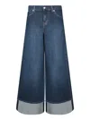 7 For All Mankind Wide-leg Denim Trousers Folded Cuffs In Blue