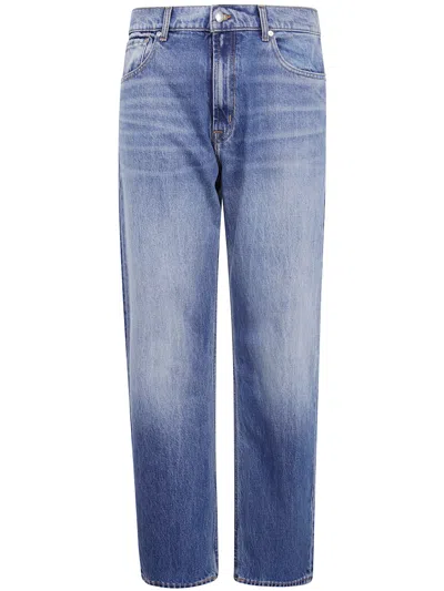 7 For All Mankind Medium Waist Modern Straight Jeans In Blue