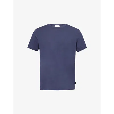 7 FOR ALL MANKIND 7 FOR ALL MANKIND MEN'S BLUE FEATHERWEIGHT SHORT-SLEEVE COTTON T-SHIRT