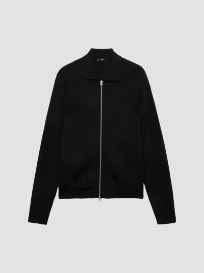 7 For All Mankind Ens Polo-collar Zip Cotton-blend Cardigan Cotton Blend Midnight In Black