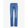 7 FOR ALL MANKIND 7 FOR ALL MANKIND MEN'S MID BLUE SLIMMY LUXE STRAIGHT-LEG MID-RISE STRETCH DENIM-BLEND JEANS