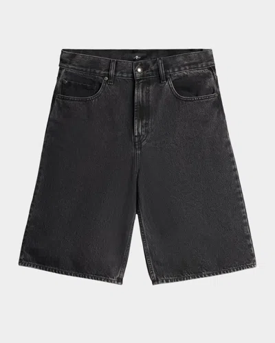 7 For All Mankind Men's Wide-leg Jean Shorts In Black