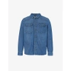 7 FOR ALL MANKIND 7 FOR ALL MANKIND MEN'S MID BLUE WESTERN BRAND-EMBROIDERED DENIM SHIRT