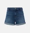 7 For All Mankind Cotton Blend Mid Rise Rolled Cuff Shorts In Broken Twill In Blue