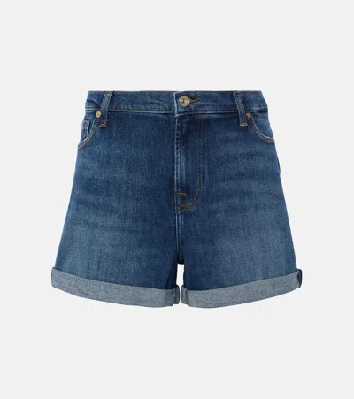 7 For All Mankind Mid-rise Denim Shorts In Blue
