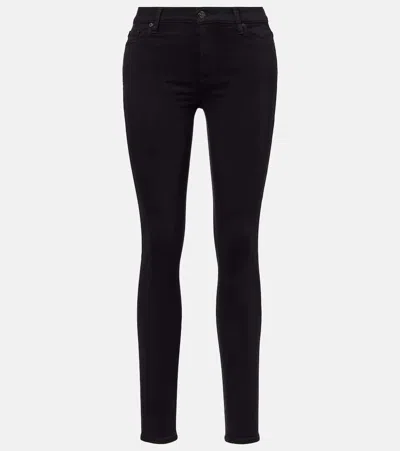 7 For All Mankind Mid-rise Skinny Jeans In Black