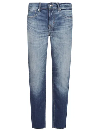 7 FOR ALL MANKIND MID-RISE SLIM-FIT STRETCH DENIM JEANS WITH TAPERED HEM